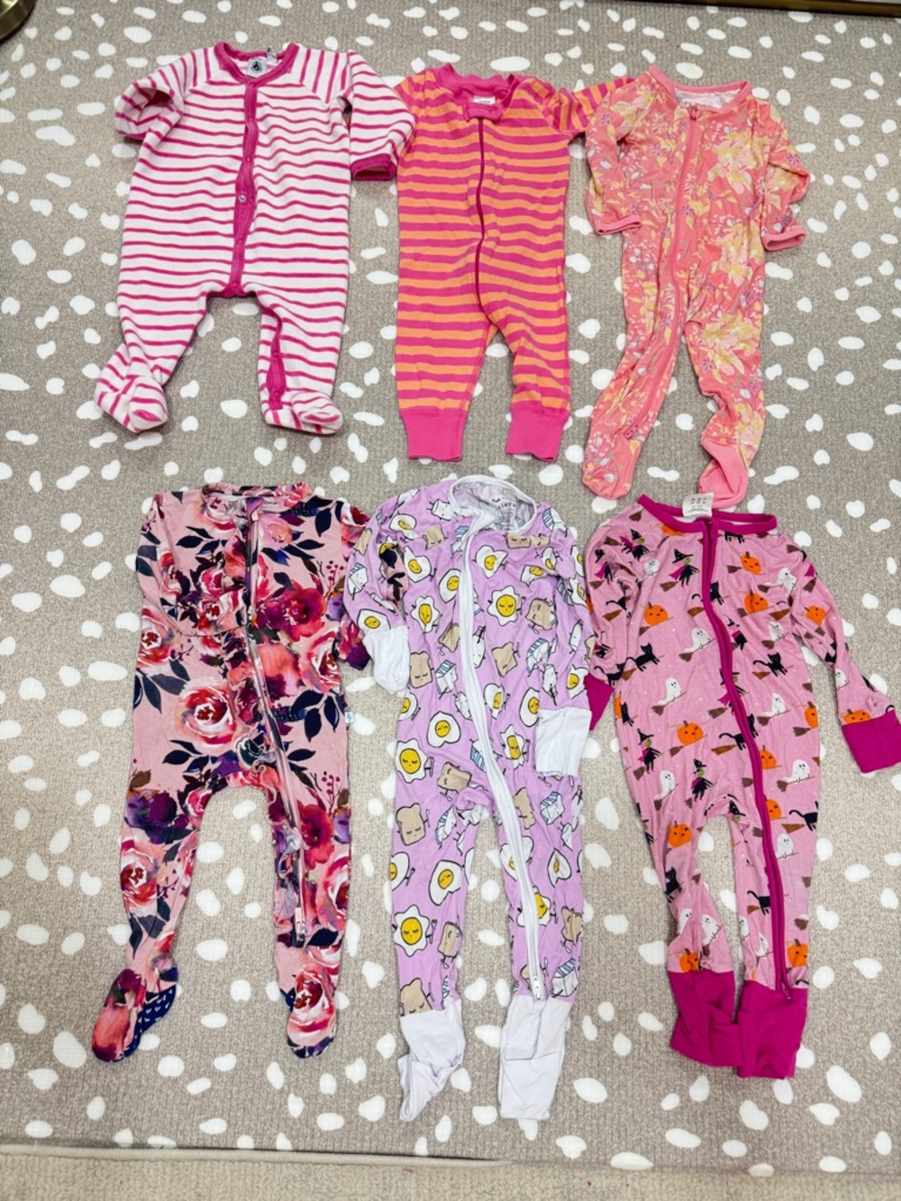 Lot of 6 bamboo footies zippy ruffle baby girl playsuit floral breakfast buddies